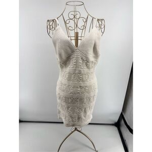 olive + oak crochet knit mini dress cream white women’s Size Large cotton boho
